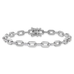 Sterling Silver Rhodium-plated with CZ Link 7in Bracelet QG6448-7