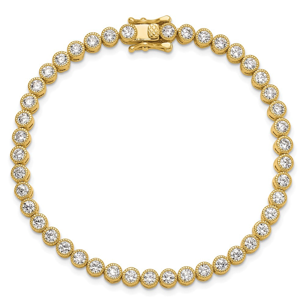 Sterling Silver Gold-tone 4mm Round CZ 7.5in Tennis Bracelet QG6457GP-7.5