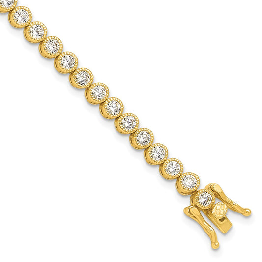 Sterling Silver Gold-tone 4mm Round CZ 7.5in Tennis Bracelet QG6457GP-7.5