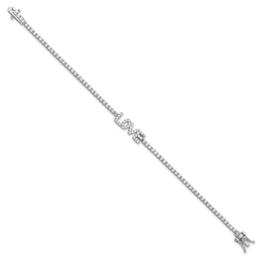 Sterling Silver Rhodium-plated CZ LOVE 7.25in Tennis Bracelet QG6459-7.25