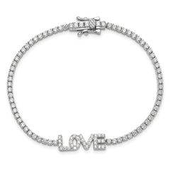 Sterling Silver Rhodium-plated CZ LOVE 7.25in Tennis Bracelet QG6459-7.25