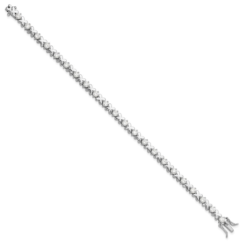Sterling Silver Rhodium-plated Polished Fancy X's CZ Tennis Bracelet QG6460-7.5