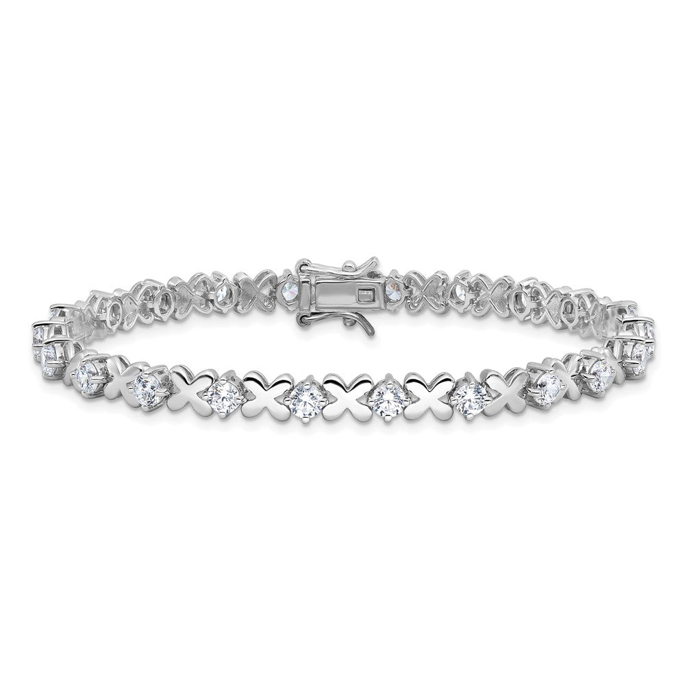 Sterling Silver Rhodium-plated Polished Fancy X's CZ Tennis Bracelet QG6460-7.5