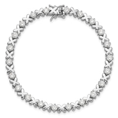 Sterling Silver Rhodium-plated Polished Fancy X's CZ Tennis Bracelet QG6460-7.5