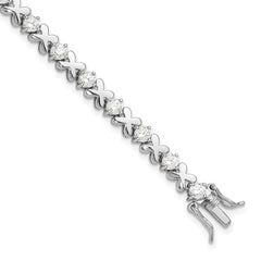 Sterling Silver Rhodium-plated Polished Fancy X's CZ Tennis Bracelet QG6460-7.5