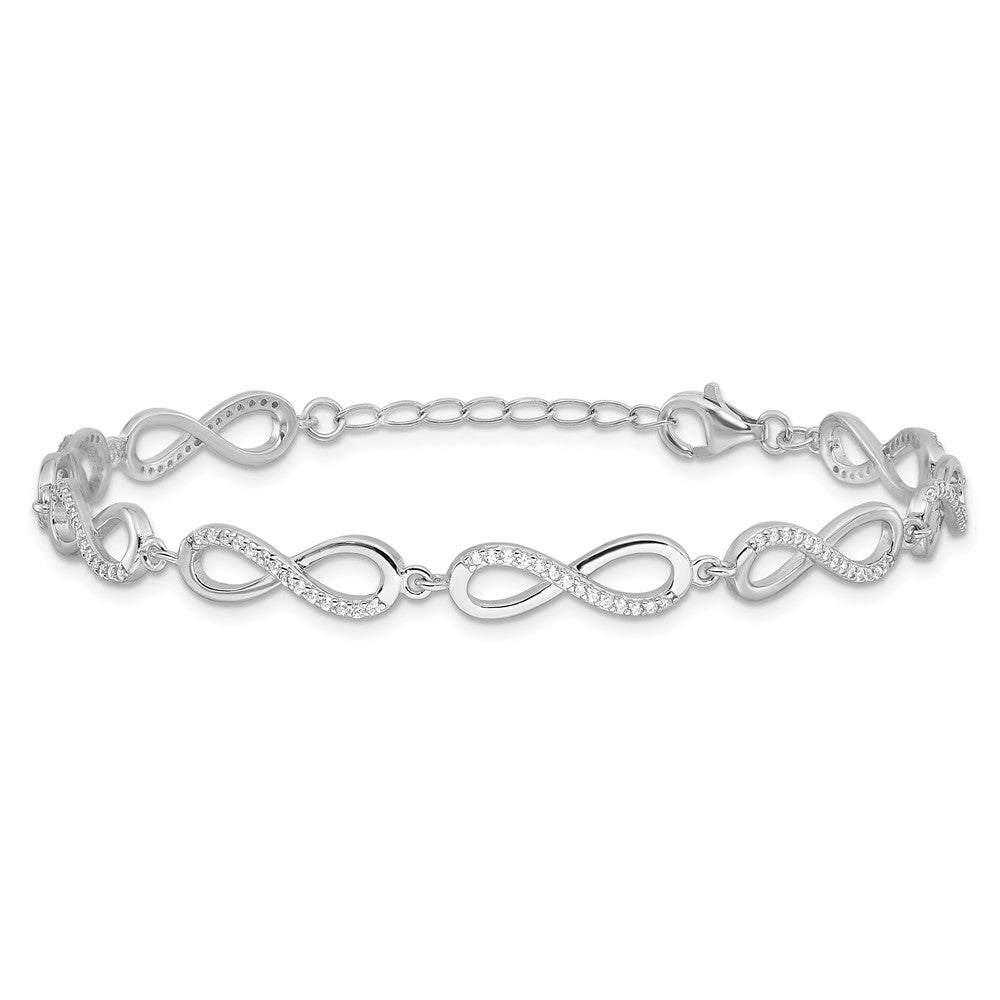 Sterling Silver Rhod-plated CZ Infinity Link w/1in ext. Bracelet QG6461-7