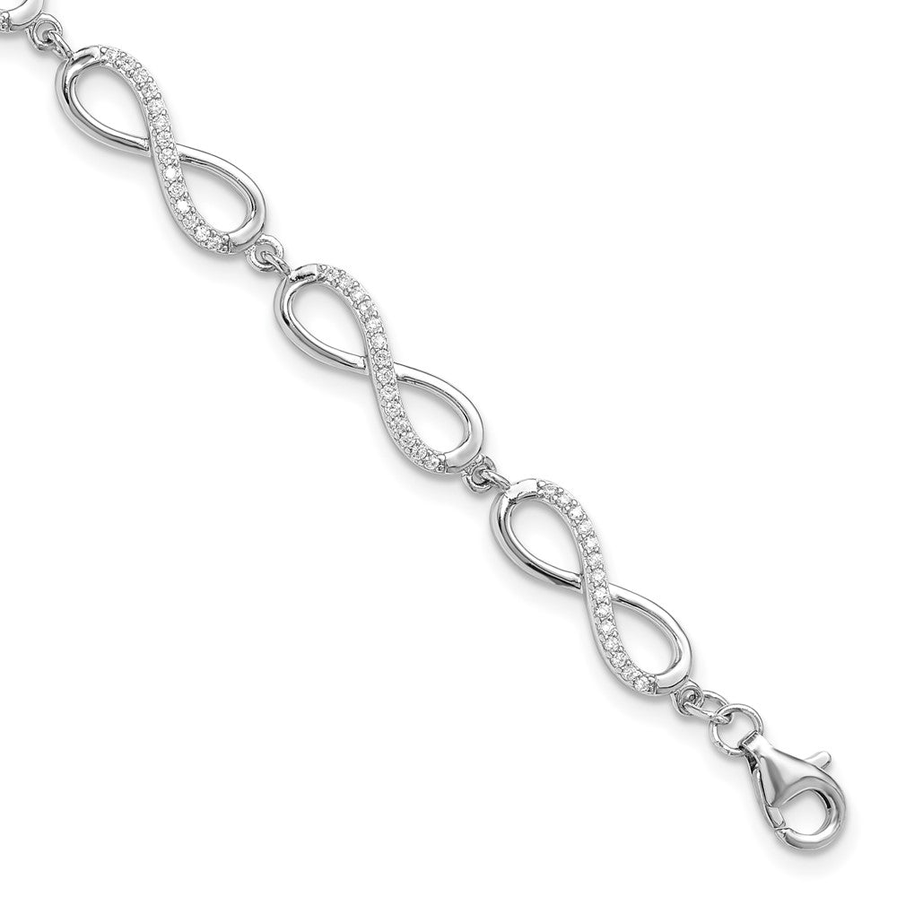Sterling Silver Rhod-plated CZ Infinity Link w/1in ext. Bracelet QG6461-7