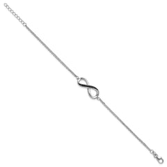 Sterling Silver Rhodium-plated Black Spinel Infinity 7in w/1in ext. Bracele QG6463-7