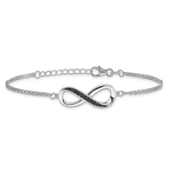Sterling Silver Rhodium-plated Black Spinel Infinity 7in w/1in ext. Bracele QG6463-7