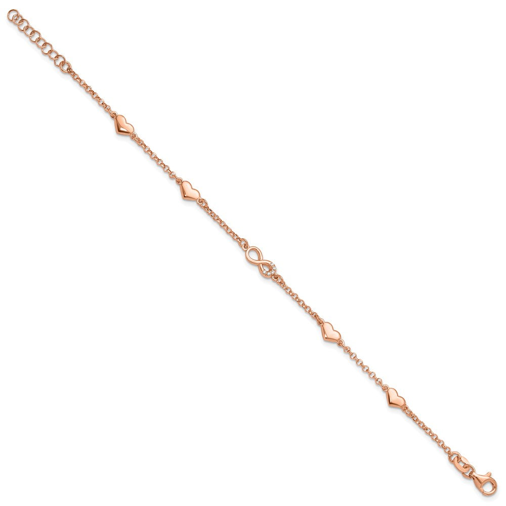 Sterling Silver Rose Gold-plated Heart CZ Infinity w/.5in ext. Bracelet QG6465RP-6.5