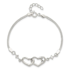 Sterling Silver Rhodium-plated Polished CZ I Heart You w/1in ext Bracelet QG6467-6.5