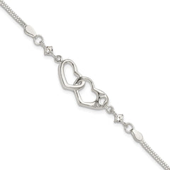 Sterling Silver Rhodium-plated Polished CZ I Heart You w/1in ext Bracelet QG6467-6.5