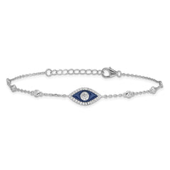 Sterling Silver RH-plated CZ Enamel Evil Eye 7in w/1in ext. Bracelet QG6470-7