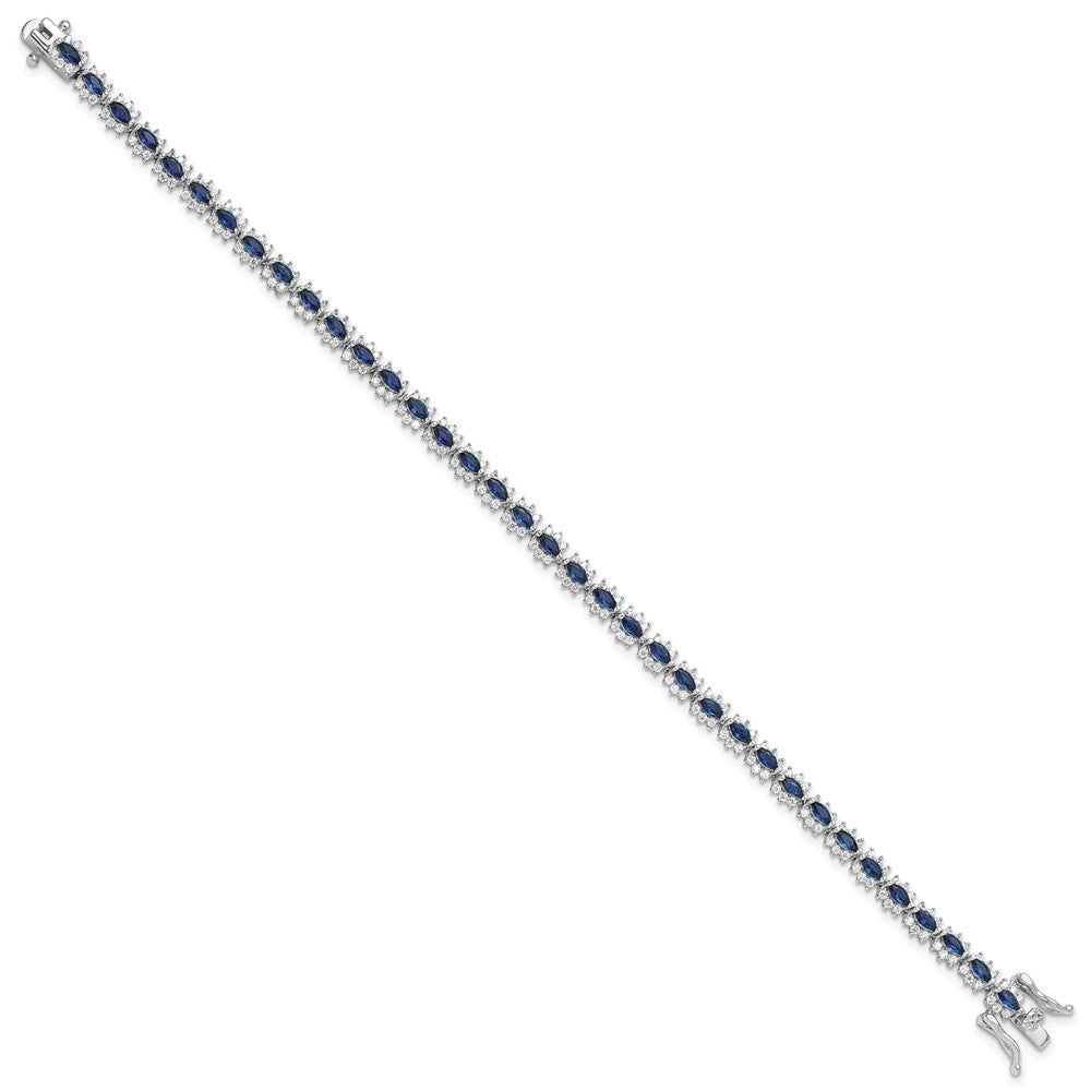 Sterling Silver Rhodium-plated with Blue and White CZ 7.5in Bracelet QG6472-7.5
