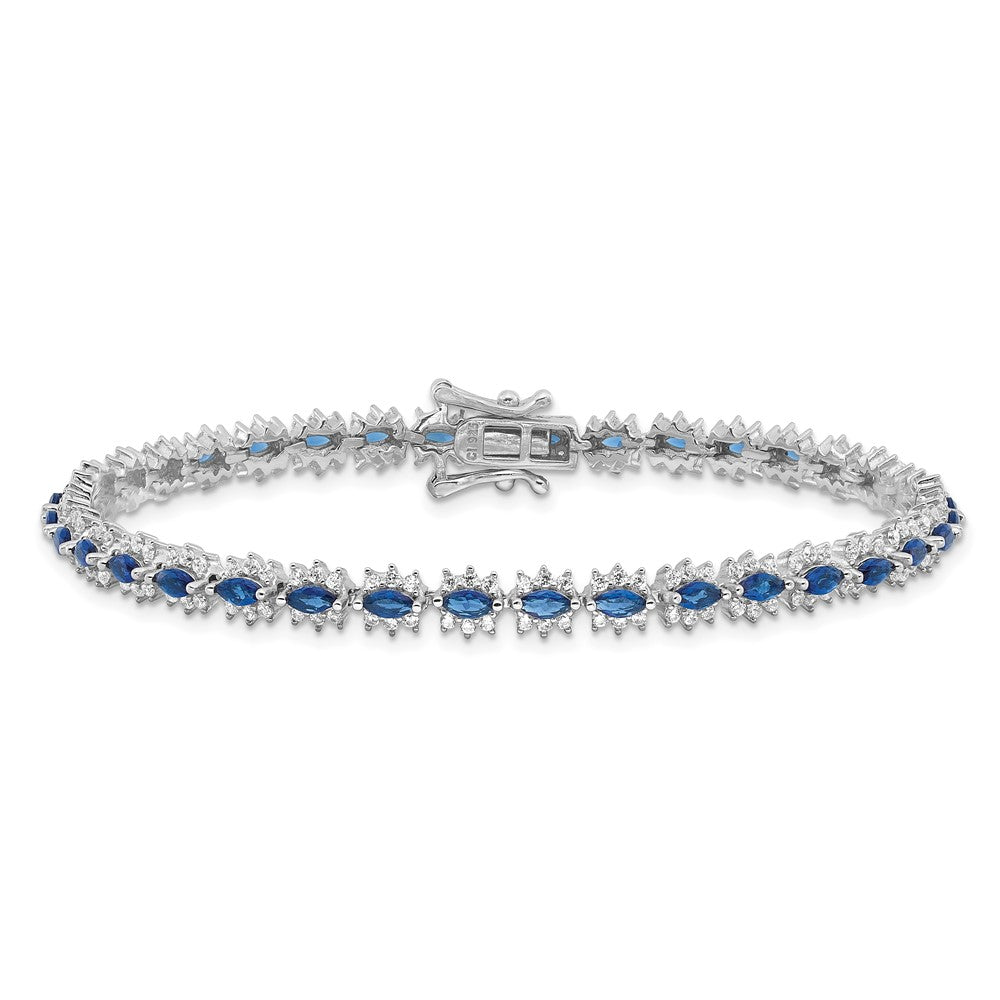 Sterling Silver Rhodium-plated with Blue and White CZ 7.5in Bracelet QG6472-7.5