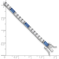 Sterling Silver Rhodium-plated Blue and White CZ 7.25in Tennis Bracelet QG6473-7.25