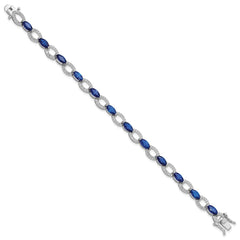 Sterling Silver Rhodium-plated White and Blue CZ Link Bracelet QG6474-7