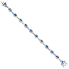 Sterling Silver Rhodium-plated White and Blue CZ Link Bracelet QG6475-7