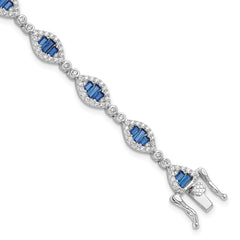 Sterling Silver Rhodium-plated White and Blue CZ Link Bracelet QG6475-7