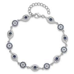 Sterling Silver RH-plated Blue White CZ Evil Eye 7.25in w/1.5in ext. Bracel QG6476-7.25