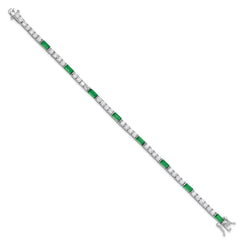 Sterling Silver Rhodium-plated Green and White CZ 7.25in Tennis Bracelet QG6477-7.25