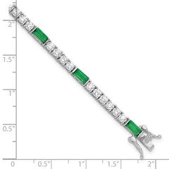 Sterling Silver Rhodium-plated Green and White CZ 7.25in Tennis Bracelet QG6477-7.25