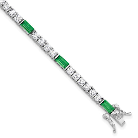 Sterling Silver Rhodium-plated Green and White CZ 7.25in Tennis Bracelet QG6477-7.25