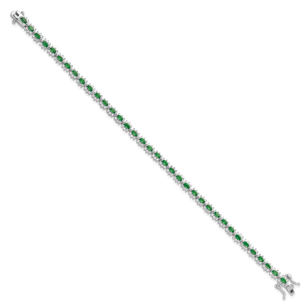 Sterling Silver Rhodium-plated with Green and White CZ 7.5in Bracelet QG6478-7.5