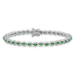 Sterling Silver Rhodium-plated with Green and White CZ 7.5in Bracelet QG6478-7.5