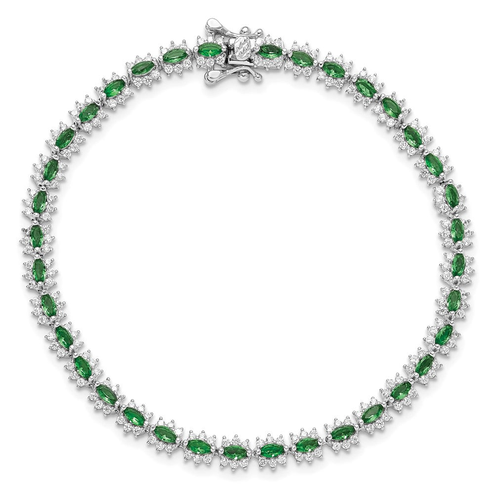 Sterling Silver Rhodium-plated with Green and White CZ 7.5in Bracelet QG6478-7.5