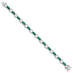 Sterling Silver Rhodium-plated White and Green CZ Link Bracelet QG6479-7