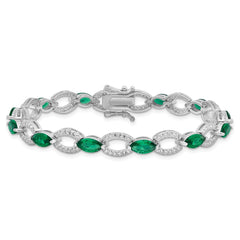Sterling Silver Rhodium-plated White and Green CZ Link Bracelet QG6479-7