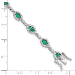 Sterling Silver Rhodium-plated White and Green CZ Link Bracelet QG6480-7