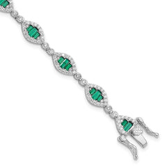 Sterling Silver Rhodium-plated White and Green CZ Link Bracelet QG6480-7