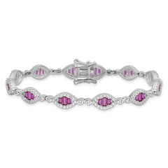 Sterling Silver Rhodium-plated White and Red CZ Link Bracelet QG6481-7