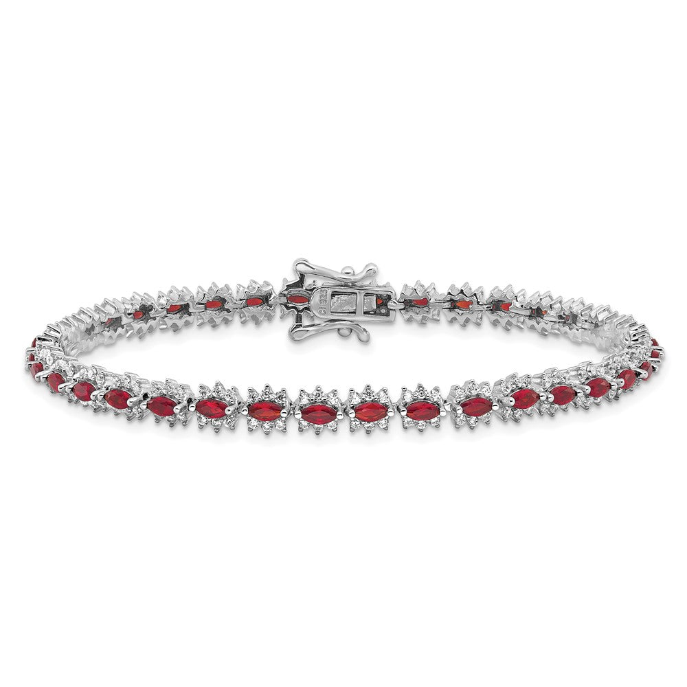 Sterling Silver Rhodium-plated with Red and White CZ 7.5in Bracelet QG6482-7.5