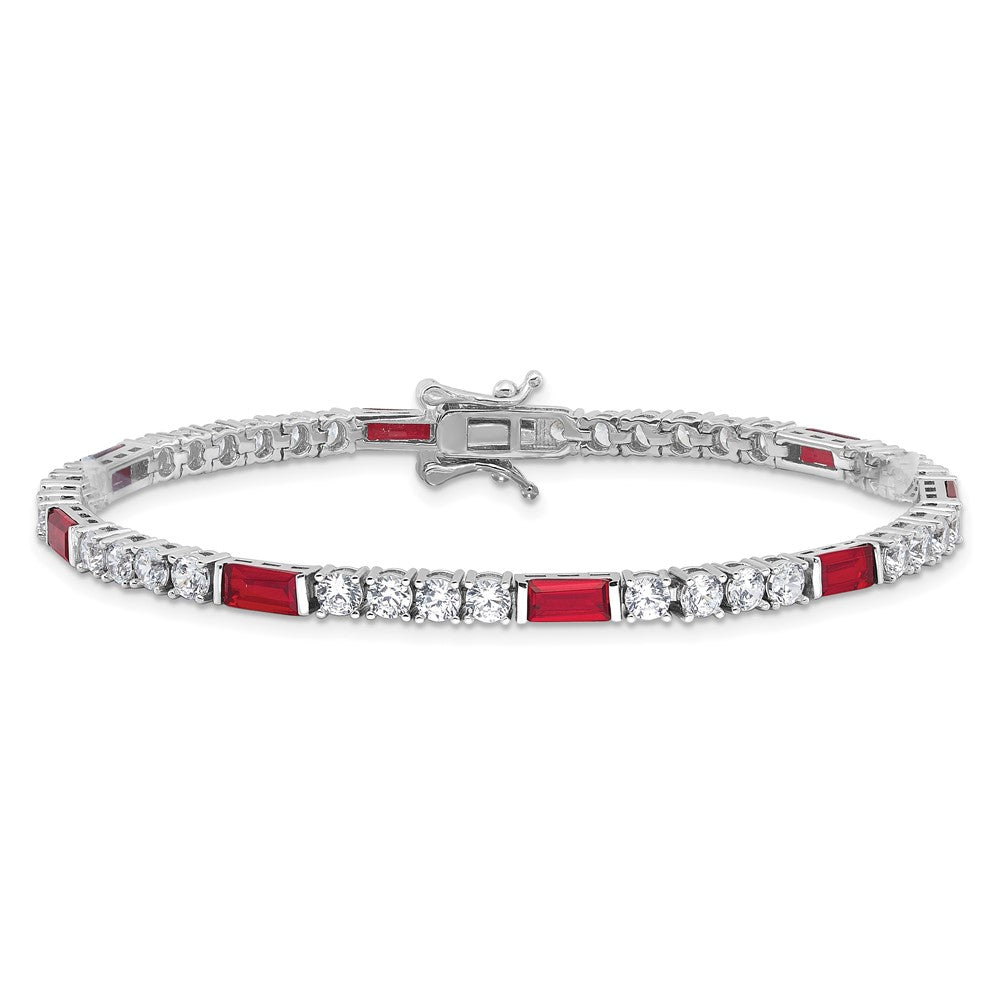 Sterling Silver Rhodium-plated Red and White CZ 7.25in Tennis Bracelet QG6484-7.25
