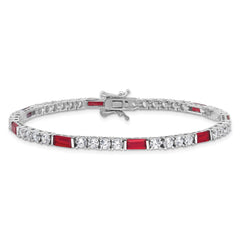 Sterling Silver Rhodium-plated Red and White CZ 7.25in Tennis Bracelet QG6484-7.25