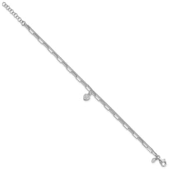 Sterling Silver Rhodium-plated CZ Heart 6.75in w/1in ext. Bracelet QG6494-6.75