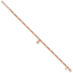 Sterling Silver Rose Gold-plated CZ Heart 6.75in w/1in ext. Bracelet QG6494RP-6.75