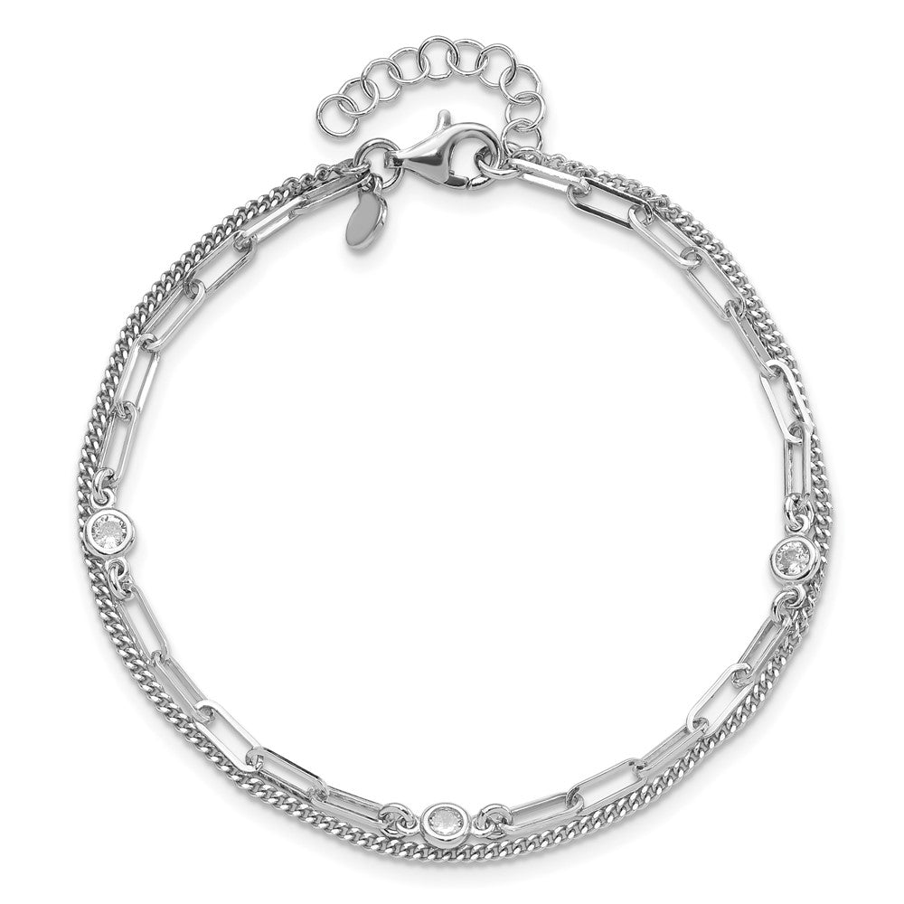 Sterling Silver Rhodium-plated CZ 2 Strand 6.75in w/1in ext. Bracelet QG6495-6.75