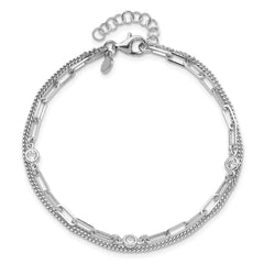 Sterling Silver Rhodium-plated CZ 2 Strand 6.75in w/1in ext. Bracelet QG6495-6.75