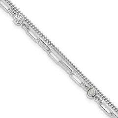 Sterling Silver Rhodium-plated CZ 2 Strand 6.75in w/1in ext. Bracelet QG6495-6.75