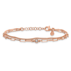 Sterling Silver Rose Gold-plated CZ 2 Strand 6.75in w/1in ext. Bracelet QG6495RP-6.75