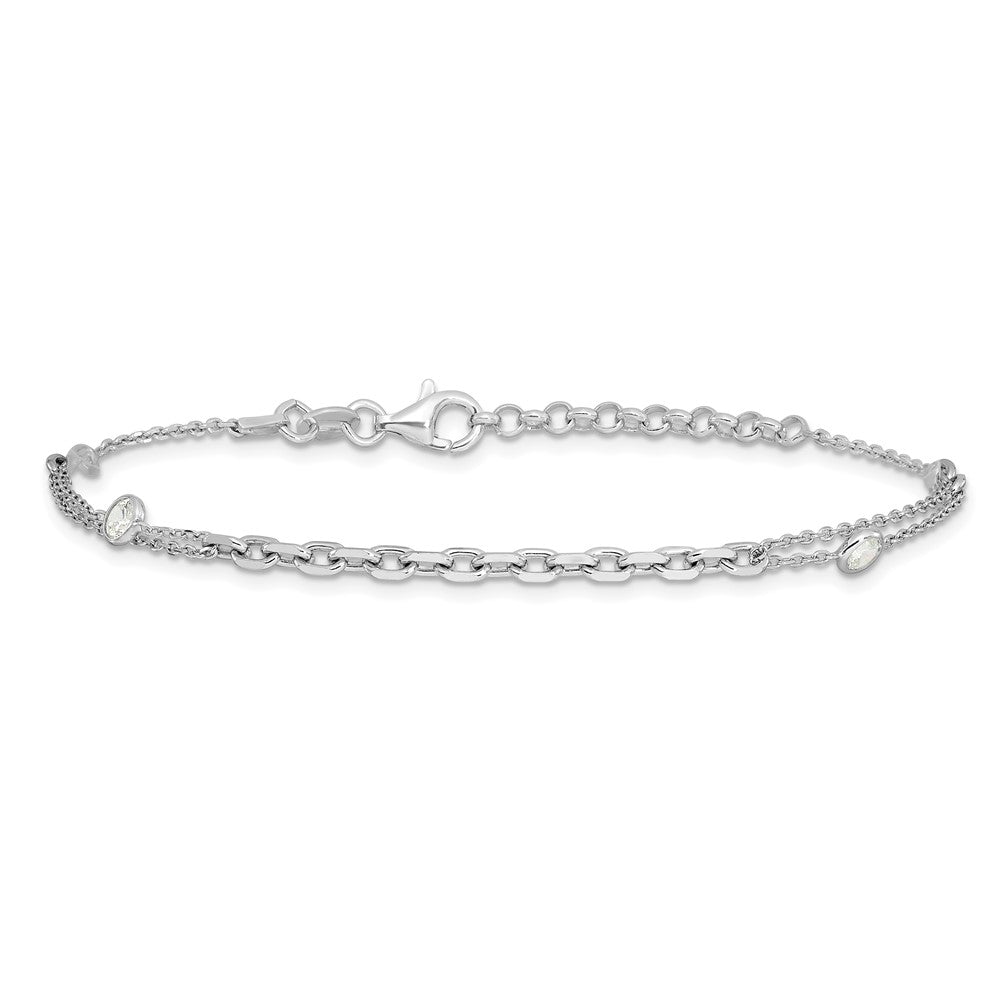 Sterling Silver Rhodium-plated Polished 7in w/1in ext Fancy CZ Bracelet QG6512-7