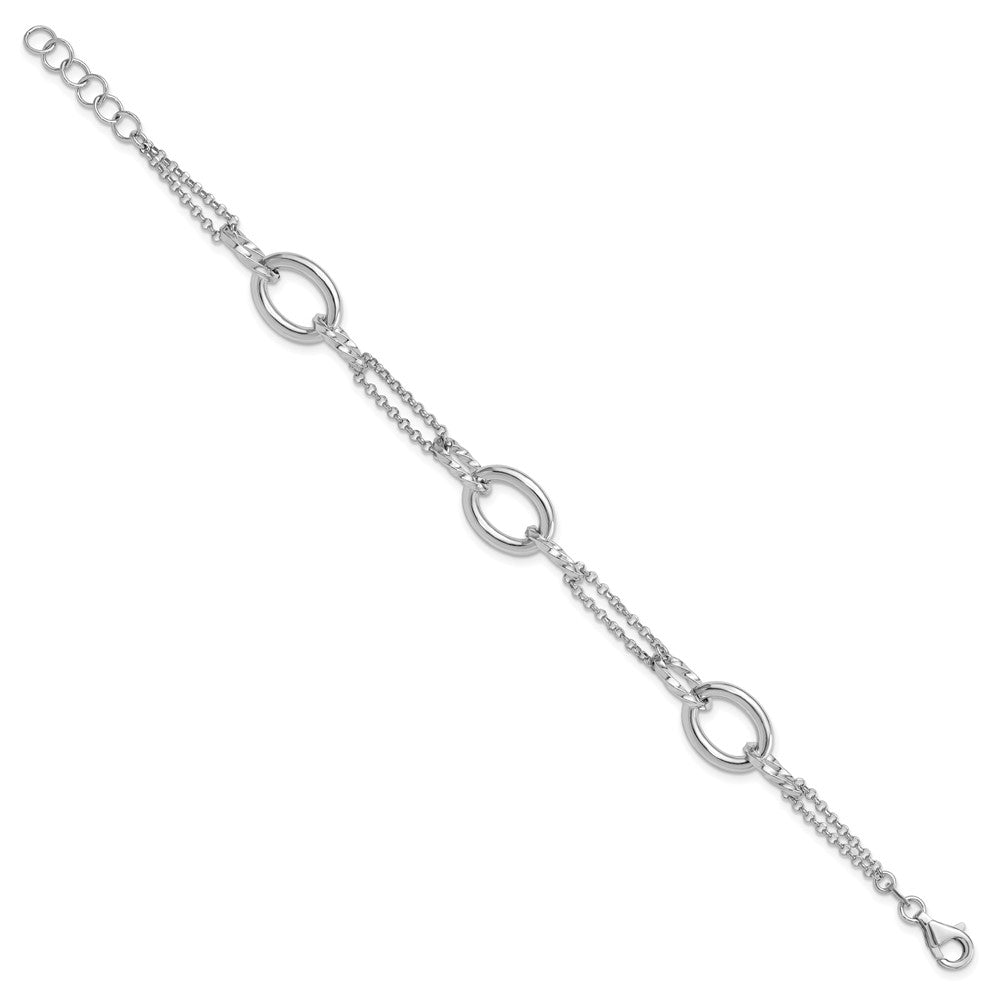 Sterling Silver Rhodium-plated 7in w/1in ext Interlocking Circles Bracelet QG6514-7