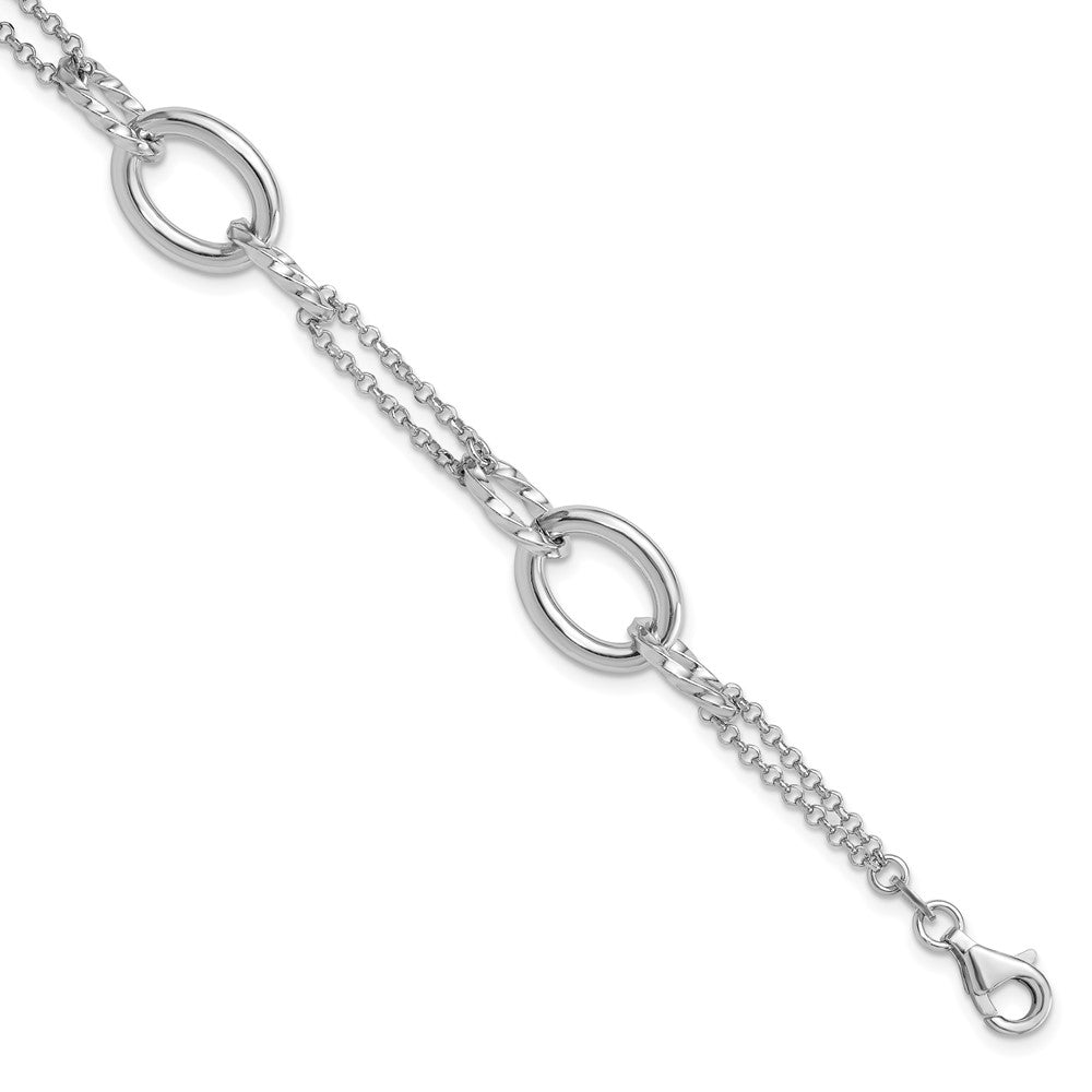 Sterling Silver Rhodium-plated 7in w/1in ext Interlocking Circles Bracelet QG6514-7