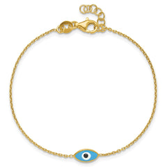 Sterling Silver Gold-plated Enamel Evil Eye w/.5 in ext. Bracelet QG6545-7