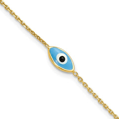 Sterling Silver Gold-plated Enamel Evil Eye w/.5 in ext. Bracelet QG6545-7
