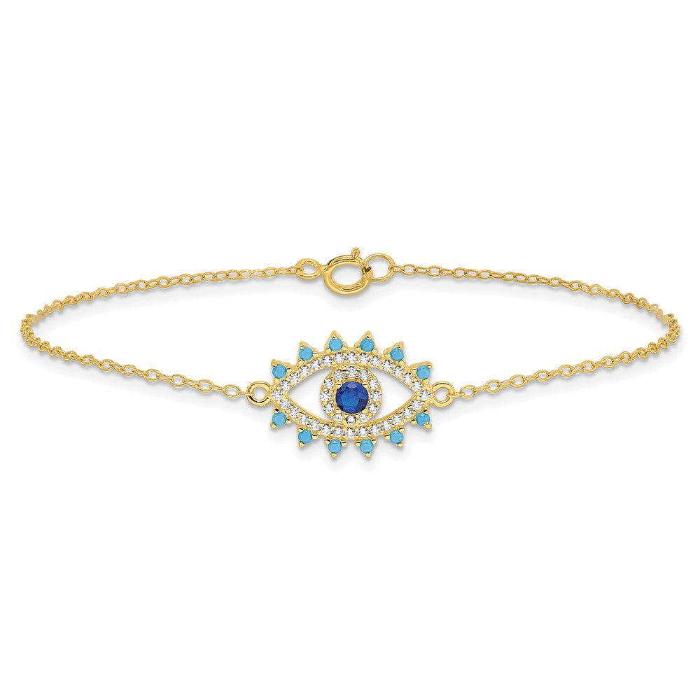 Sterling Silver Gold-tone Glass and Glass Crystal Evil Eye Bracelet QG6546-7